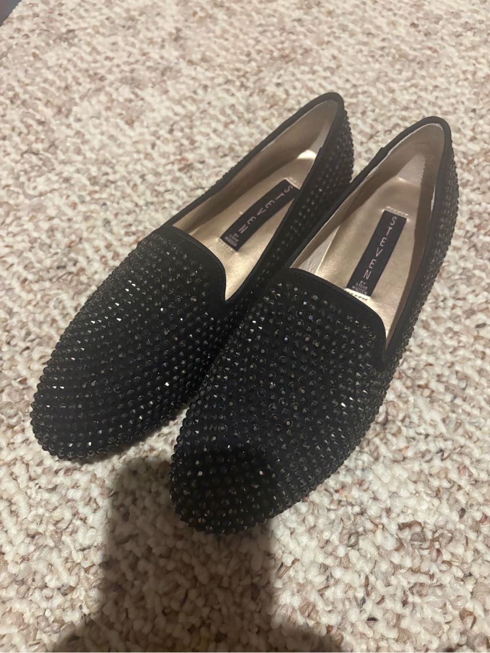 Seven7 by Steve Madden Black Crystal Embellished Loafers size 6.5